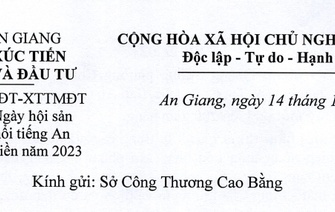 V/v mời tham gia Ngày hội sản phẩm đặc trưng - nổi tiếng An Giang và các vùng miền năm 2023