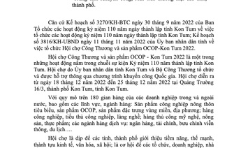 Mời tham gia Hội chợ Công Thương và sản phẩm OCOP-Kon Tum 2022