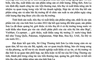 V/v phối hợp, hỗ trợ xúc tiến thương mại, kết nối tiêu thụ sản phẩm nông sản của tỉnh Sơn La.